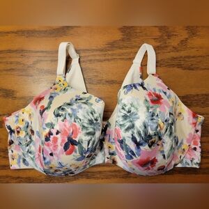 Cacique Lightly Lined Balconette Underwire Bra. Ivory featuring a floral pattern